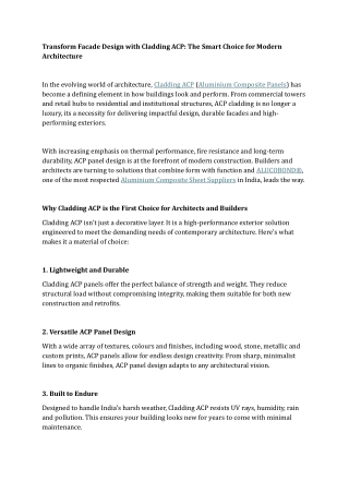 Transform Facade Design with Cladding ACP The Smart Choice for Modern Architecture