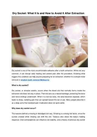 Dry Socket: What It Is and How to Avoid It After Extraction