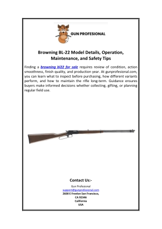 Browning BL-22 Model Details, Operation, Maintenance, and Safety Tips