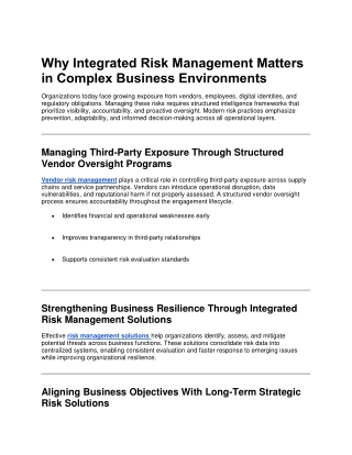 Why Integrated Risk Management Matters in Complex Business Environments