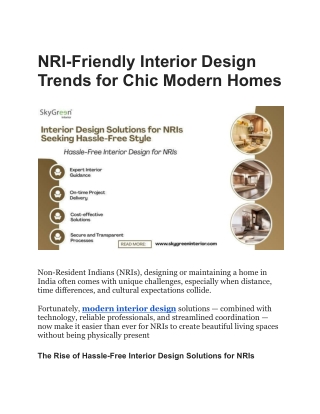 NRI-Friendly Interior Design Trends for Chic Modern Homes