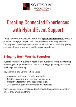 Hybrid Event Support  Sight & Sound Productions