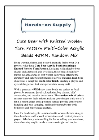 Cute Bear with Knitted Woolen Yarn Pattern Multi-Color Acrylic Beads 45MM, Random Mix