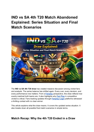 IND vs SA 4th T20 Match Abandoned Explained: Series Situation and Final Match Sc