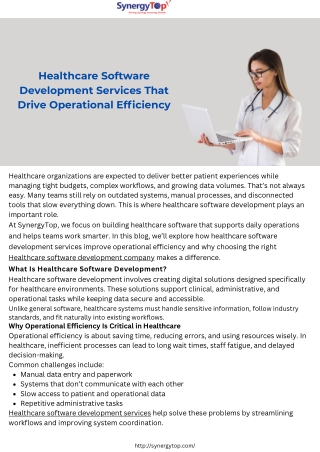 SynergyTop: A Healthcare software development company building smarter digital c