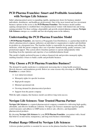 PCD Pharma Franchise: Smart and Profitable Association with Novique Life Science