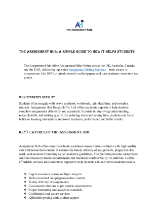 The Assignment Hub – Best Online Assignment Help Services Beyond UK, Australia,