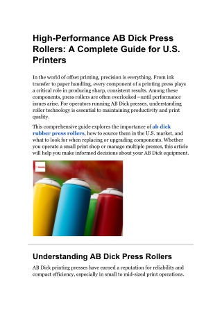 Complete Guide to AB Dick Printing Rollers USA – Rubber Press Rollers, Parts, an
