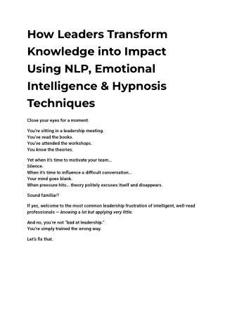 How Leaders Turn Knowledge into Impact | Best NLP Certification Course in India