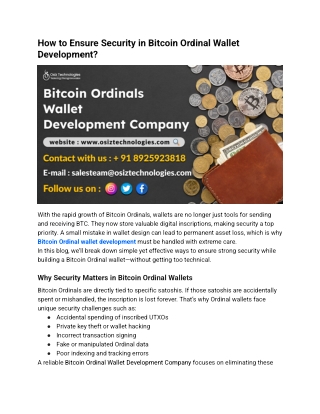 How to Ensure Security in Bitcoin Ordinal Wallet Development?