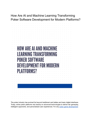 How Are AI and Machine Learning Transforming Poker Software Development for Modern Platforms_