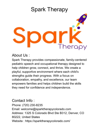 Spark Therapy – Compassionate Pediatric Speech & Occupational Care