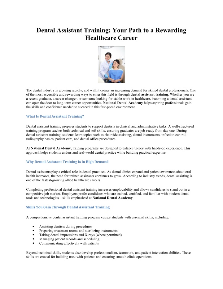 PPT - Dental Assistant Training: Your Path to a Rewarding Healthcare ...