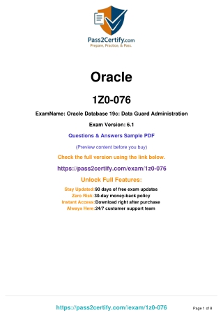 Oracle 1Z0-076 Exam – Oracle Database 19c Data Guard Administration Certificatio