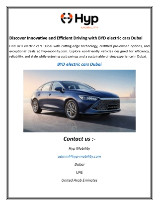 Discover Innovative and Efficient Driving with BYD electric cars Dubai