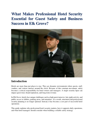 What Makes Professional Hotel Security Essential for Guest Safety and Business Success in Elk Grove