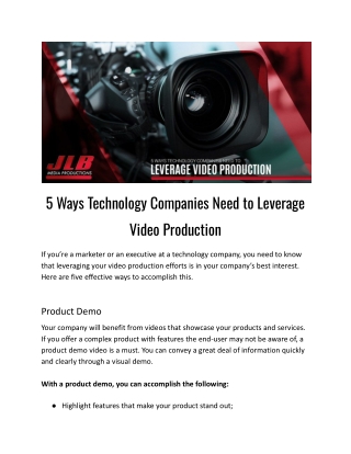 5 Ways Technology Companies Need to Leverage Video Production