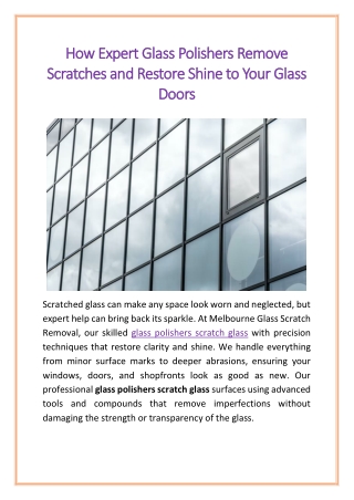 How Expert Glass Polishers Remove Scratches and Restore Shine to Your Glass Doors