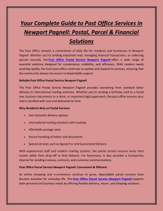 Your Complete Guide to Post Office Services in Newport Pagnell: Postal, Parcel &