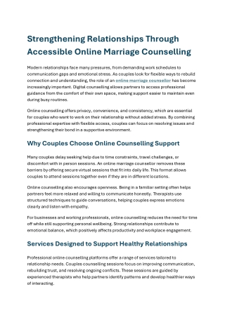 Strengthening Relationships Through Accessible Online Marriage Counselling