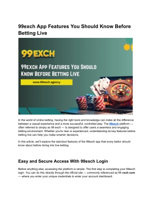 99exch App Features You Should Know Before Betting Live
