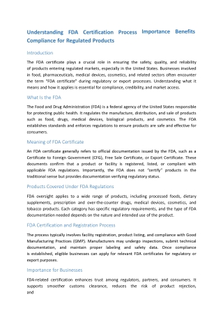 sertifikat fda Ensuring Product Safety Compliance Regulatory Market Access