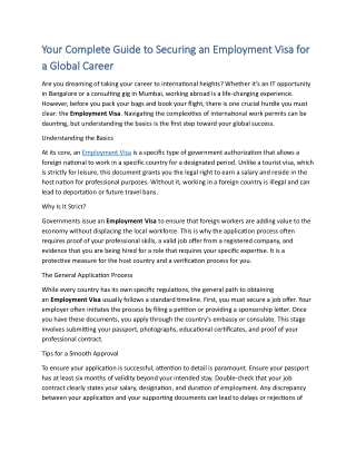 Your Complete Guide to Securing an Employment Visa for a Global Career