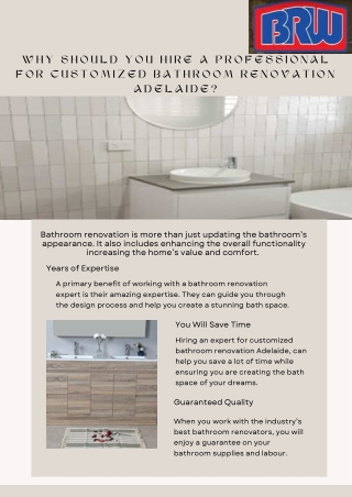 Why Should You Hire A Professional For Customized Bathroom Renovation Adelaide