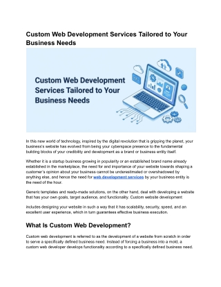 Custom Web Development Services Tailored to Your Business Needs