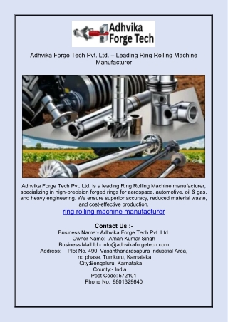 Adhvika Forge Tech Pvt. Ltd. – Leading Ring Rolling Machine Manufacturer
