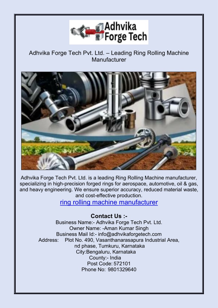 PPT - Adhvika Forge Tech Pvt. Ltd. – Leading Ring Rolling Machine ...