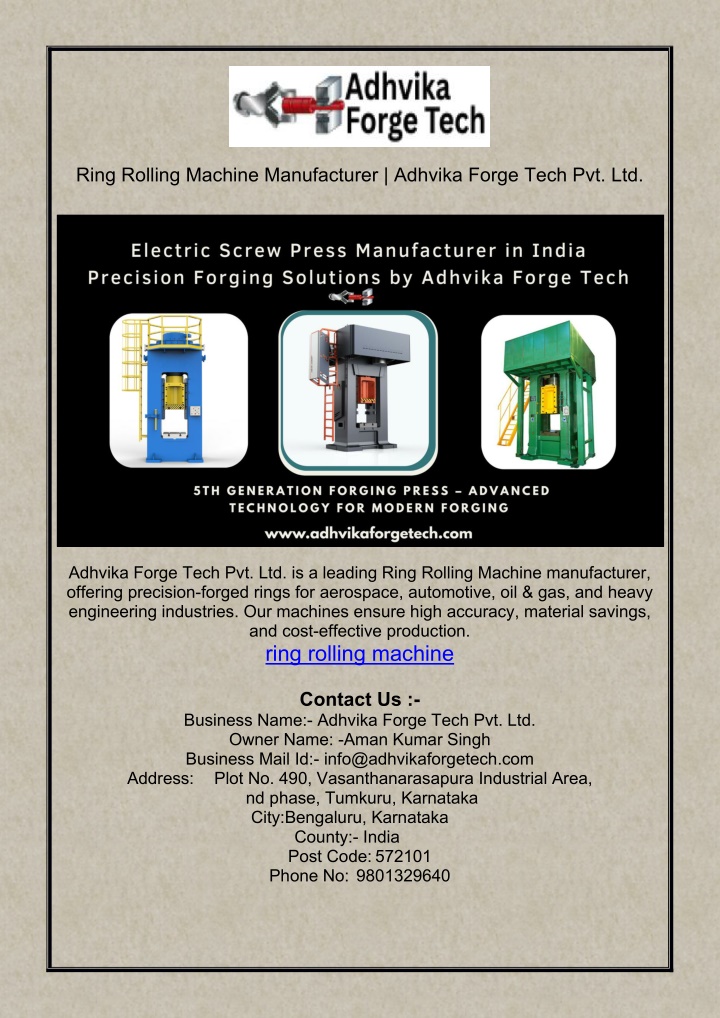 Boyyling Ringing Machine PPT - Ring Rolling Machine Manufacturer | Adhvika Forge Tech Pvt. Ltd ...