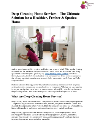 Deep Cleaning Home Services – The Ultimate Solution for a Healthier, Fresher & Spotless Home