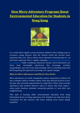 How Micro-Adventure Programs Boost Environmental Education for Students in Hong Kong