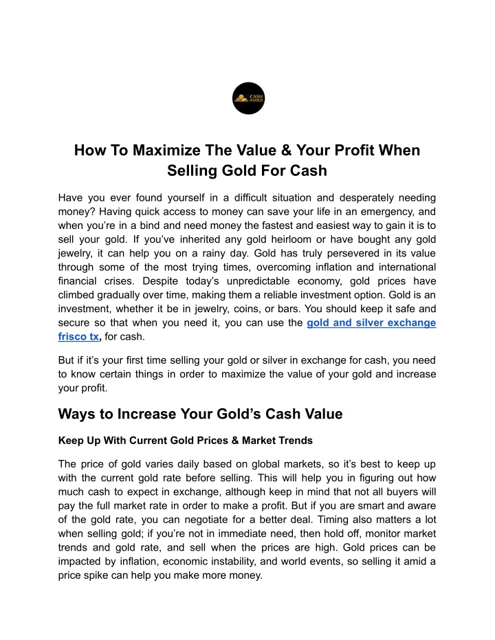 PPT - How To Maximize The Value & Your Profit When Selling Gold For ...