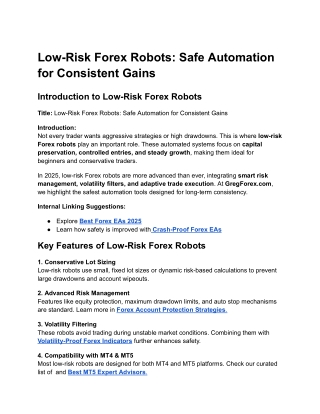 Low-Risk Forex Robots | Safe Automated Trading for Consistent Gains