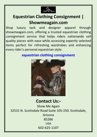 Equestrian Clothing Consignment  Showmeagain.com