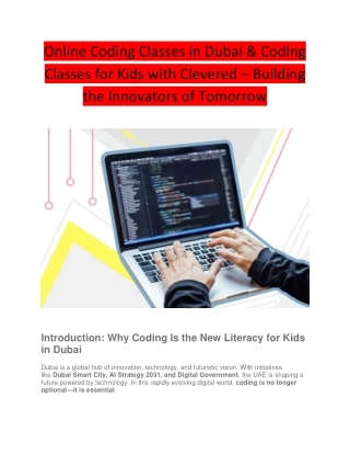 Online Coding Classes in Dubai & Coding Classes for Kids with Clevered – Building the Innovators of Tomorrow
