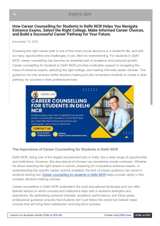 Personalized Career Guidance with Career Counselling for Students in Delhi NCR