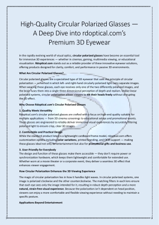 High-Quality Circular Polarized Glasses — A Deep Dive into rdoptical.com’s Premium 3D Eyewear