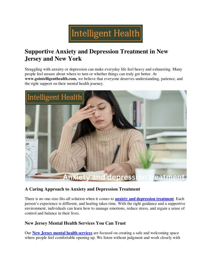 PPT - Supportive Anxiety and Depression Treatment in New Jersey and New ...