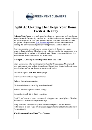 Professional Split AC Cleaning Service Melbourne (