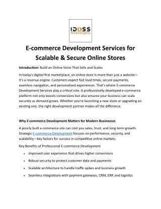E-commerce Development Services for Scalable & Secure Online Stores