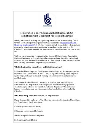 Shops & Establishment Act Registration – Quick Online Support