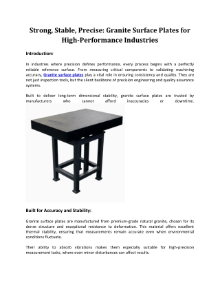 Strong, Stable, Precise: Granite Surface Plates for High-Performance Industries
