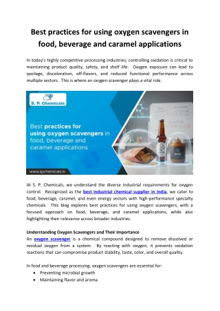 Best practices for using oxygen scavengers in food, beverage and caramel applica