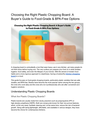 Choosing the Right Plastic Chopping Board: A Buyer’s Guide to Food-Grade Options
