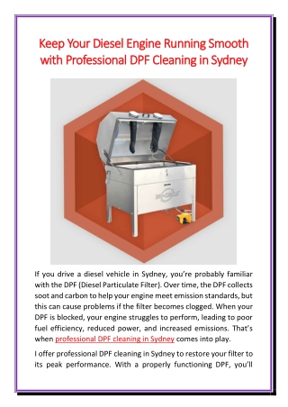 Keep Your Diesel Engine Running Smooth with Professional DPF Cleaning in Sydney