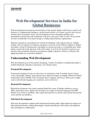 Web Development Services in India for Global Businesses