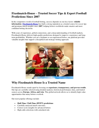 Free Fixed Matches Today | Trusted Soccer Tips – fixedmatch-house